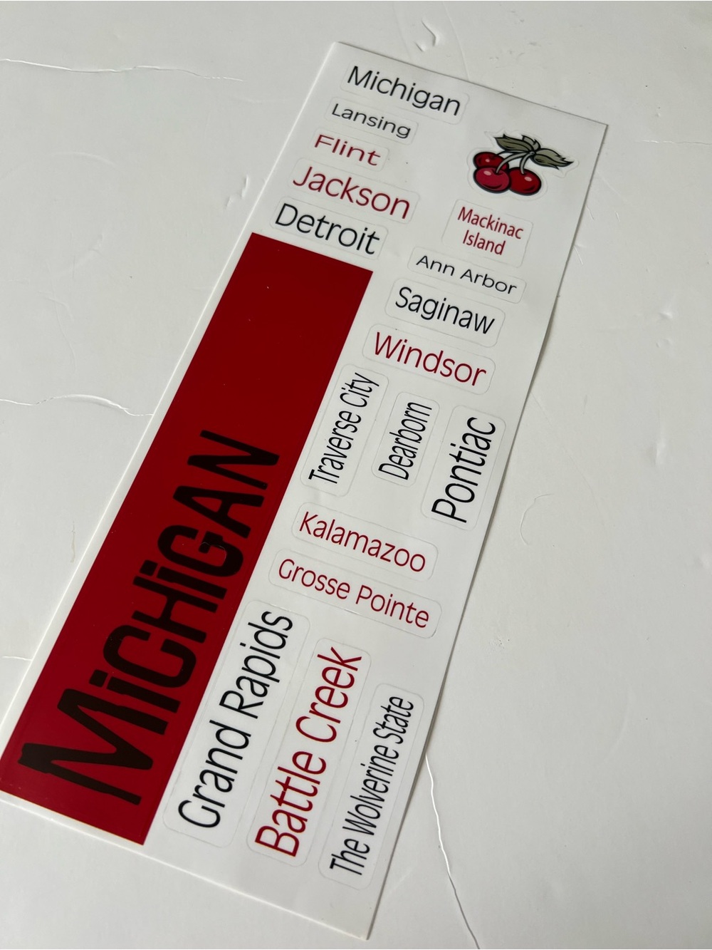 Michigan Red and White State Sticker Sheet  Cherries